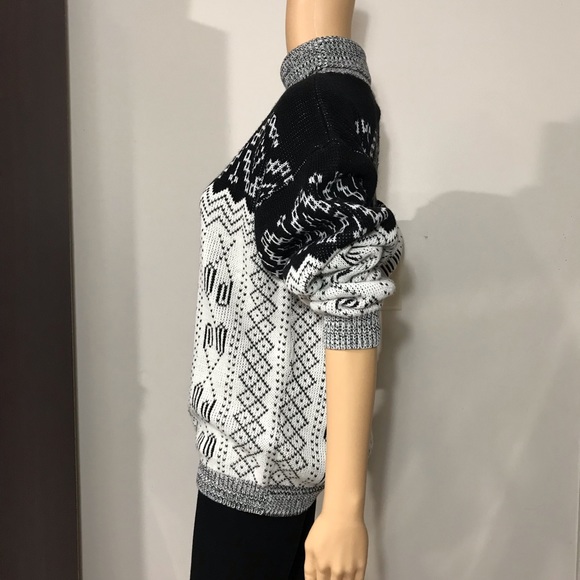 Stevemor black/white geometric/argyle pattern acrylic knit sweater size Medium - Picture 4 of 8